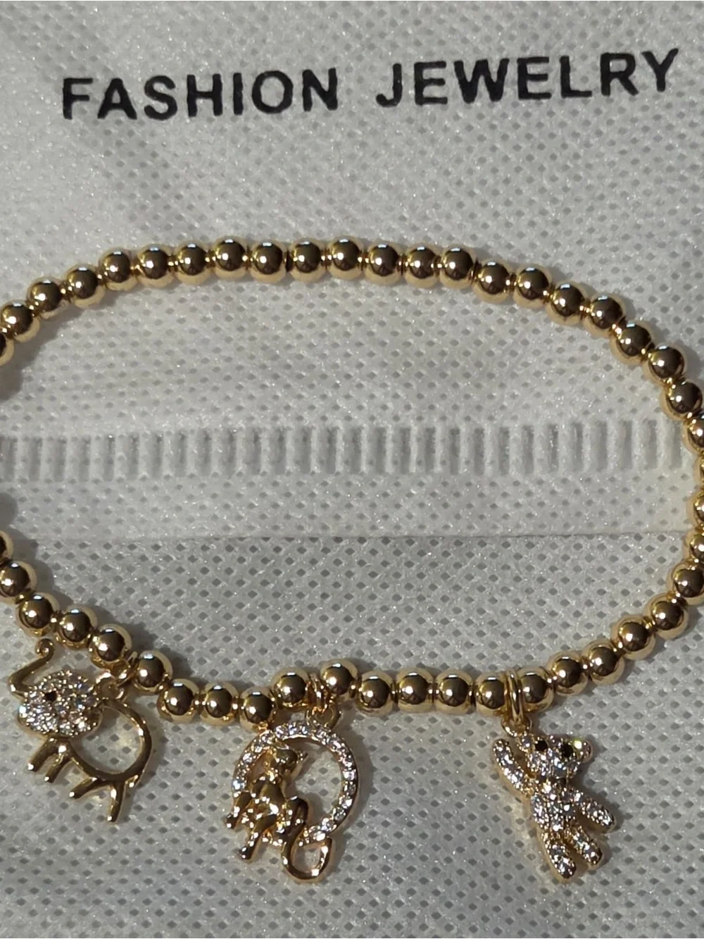 Fashion Jewelry Gold Beaded Bracelet with Girl, Boy & LOVE Charms